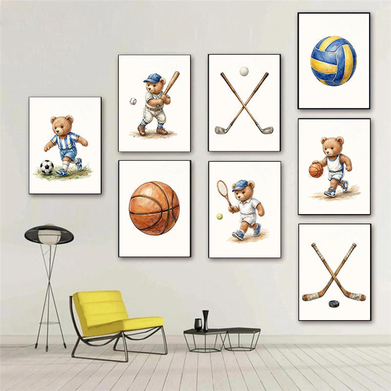 Cute Teddy Bear Sports Nursery - Badminton Single 评论和价格