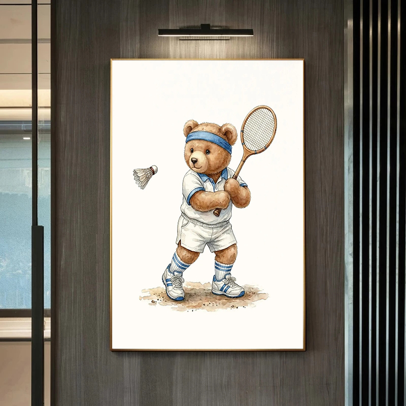 Cute Teddy Bear Sports Nursery - Badminton Single 评论和价格